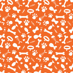 Cute pet seamless pattern. Hand drawn animal background for pet shop, store or vet. Veterinary medicine