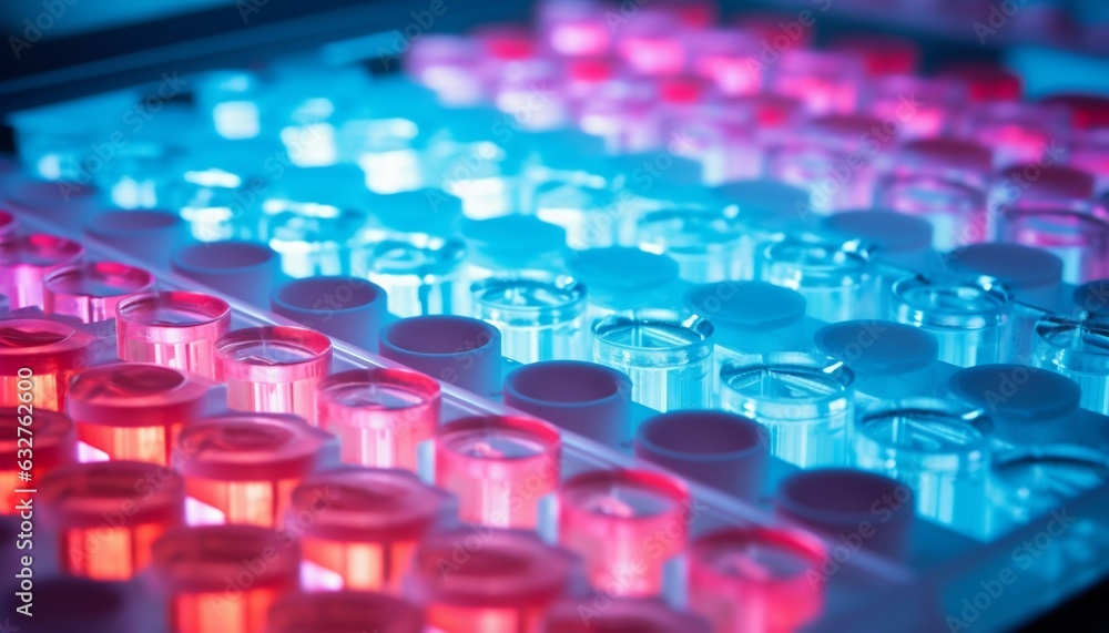 Poster plate with samples for biological tests analysis and biomedical research. generative ai