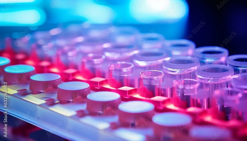 Poster plate with samples for biological tests analysis and biomedical research. generative ai