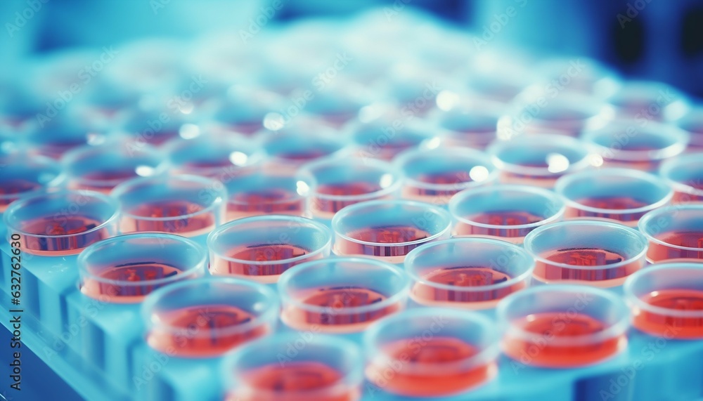 Poster plate with samples for biological tests analysis and biomedical research. generative ai