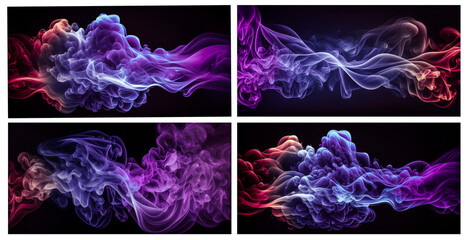 Smoke abstract purple wave set for mobile, web, YouTube, twitter background. Special effects smoke and fire banner. Colorful red blue purple lines connectivity concept design for technology backdrop.