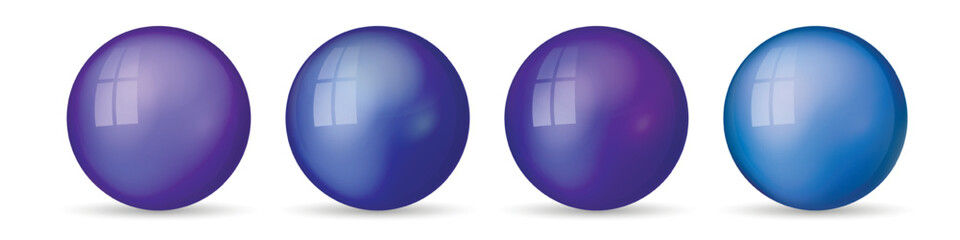 Set with glass colorful balls. Glossy realistic ball, 3D abstract vector illustration highlighted on a white background. Big metal bubble with shadow