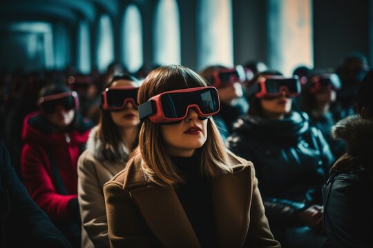 People at conference in VR glasses