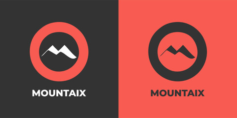 Letter M logo with circle and red background, mountain form sign