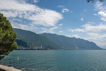 Panorama of Embankment of town of Montreux, Switzerland