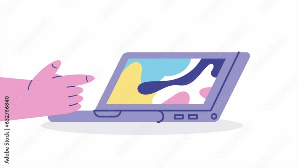 Poster laptop computer portable device tech animation