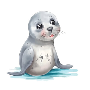 Cute baby seal watercolor paint ilustration