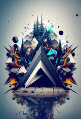 Abstract Wilderness Design Of A Trianglar Shape Surrounded By Shapes And Trees.