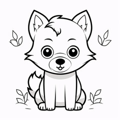 Cute Wolf Black and White Coloring Book Page

