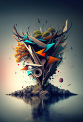 Abstract Nature Design Of A Combination Of Shapes and Trees.