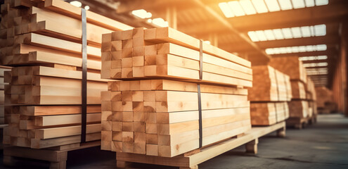 Wooden boards, lumber, industrial wood, timber. Pine wood timber, digital ai