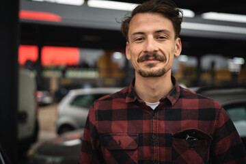portrait of one adult caucasian man modern male with mustaches