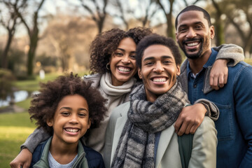Fototapeta premium A Multicultural Family Embracing Happiness and Cultural Diversity during a Joyful Day at the Park