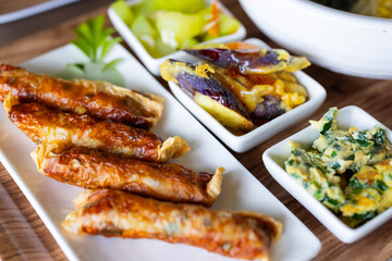 Tofu spring roll dish in restaurant