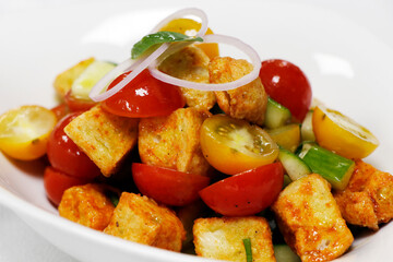 italian panzanella, with tomato bread onion salad