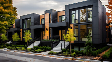 Modern modular private black townhouses. 

