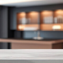 blank ceramic table with blured kitchen background