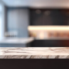blank ceramic table with blured kitchen background
