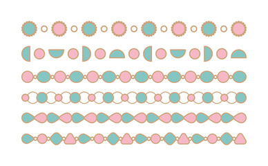 A set of pattern border line graphic illustrations in a combination of cute, colorful, abstract, geometric shapes. 