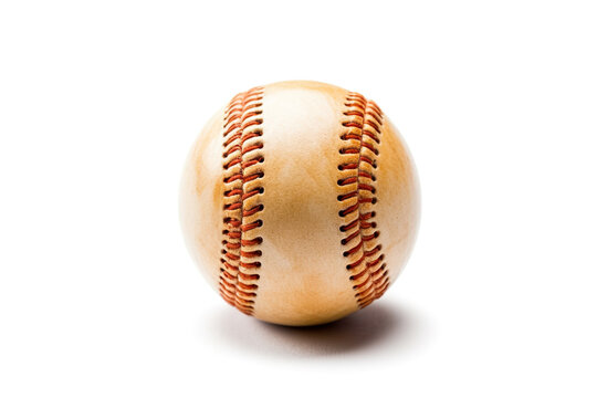 Photorealistic illustration of a worn baseball on a white background. 
This image was created using AI generative technology.	