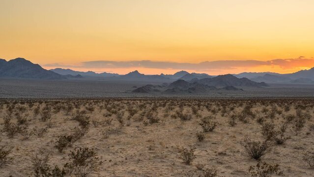 Golden sunset time lapse across the Cadiz Valley toward the Sheephole Valley Wilderness