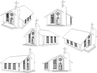 Sketch vector illustration of a holy vintage classic old church building design