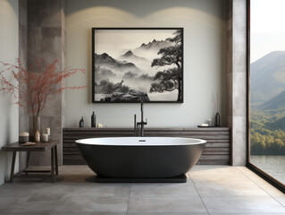 bathroom ocean view tub minimalist relaxing interior
