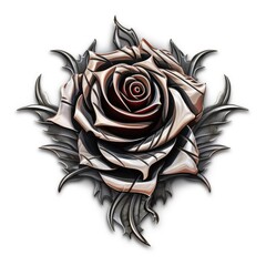A rose tattoo design on a white background. Digital image.
