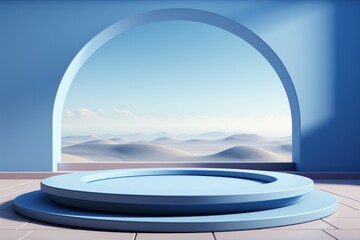 Blue podium empty space can display product background.