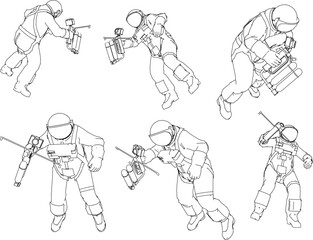 Vector illustration sketch of space station satellite astronaut design being impacted by gravity