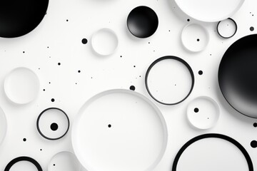 A bunch of black and white circles on a white surface. Digital image.
