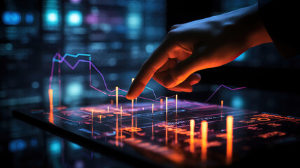 businessman is examining financial data while touching the business growth graph