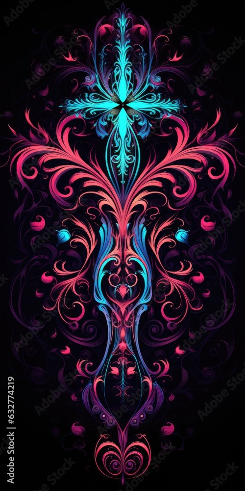 Aufkleber a cross on a black background with swirls. digital image.