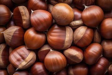 Obraz premium Abundance of fresh and healthy hazelnuts background texture
