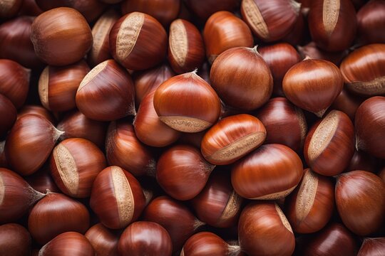 Abundance of fresh and healthy hazelnuts background texture