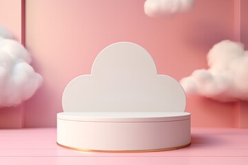 3d display product with geometric podium platform pedestal with pink cute clouds scene