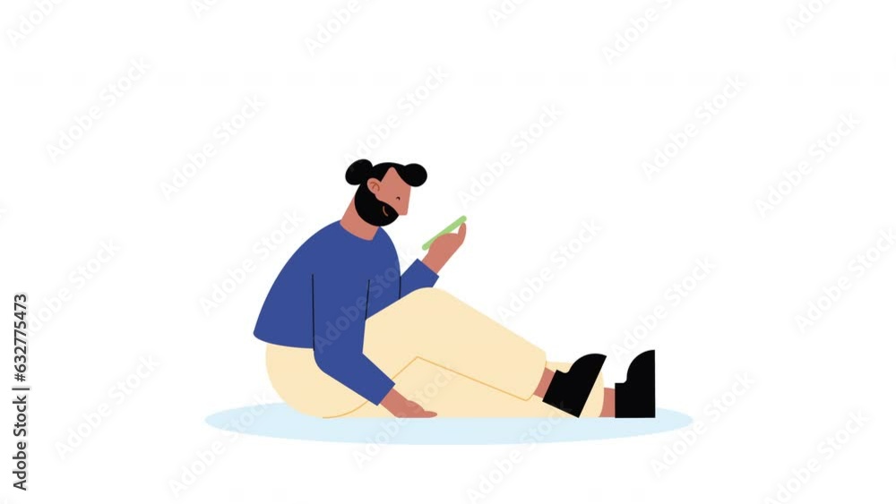 Poster man using smartphone seated animation
