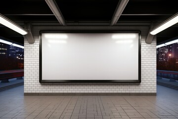 A blank billboard in a subway station. Digital image.