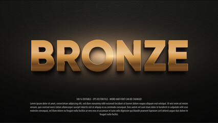 Bronze 3d style editable text effect, 3rd place editable vector