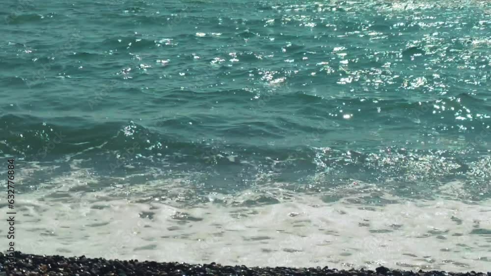 Poster seashore with waves in summer.