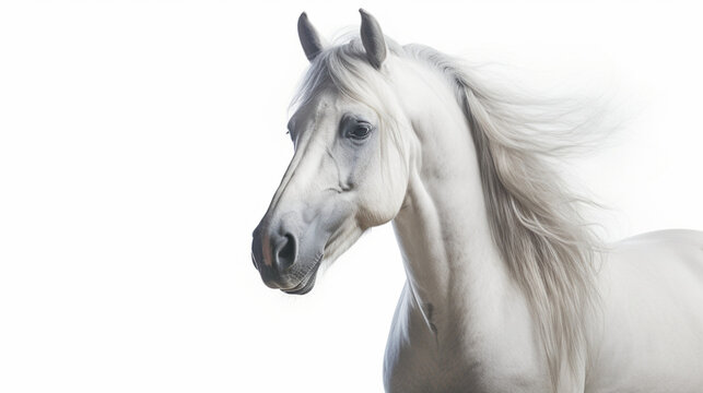 white horse isolated looking at. white background, transparent background