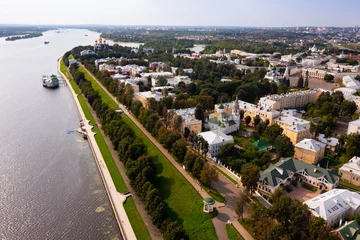 Deurstickers Cityscape of Yaroslavl with view of residential buildings and Volga River embankment. © JackF
