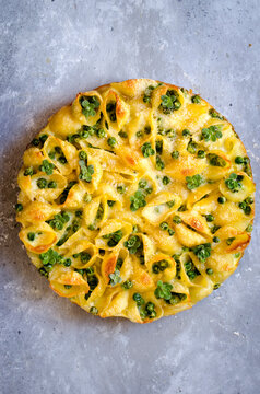 Pasta  Frittata on a marble background