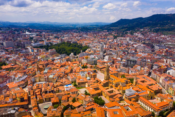 Fototapeta na wymiar View from drone of Oviedo city, with landscape and buildings, Asturias, Spain
