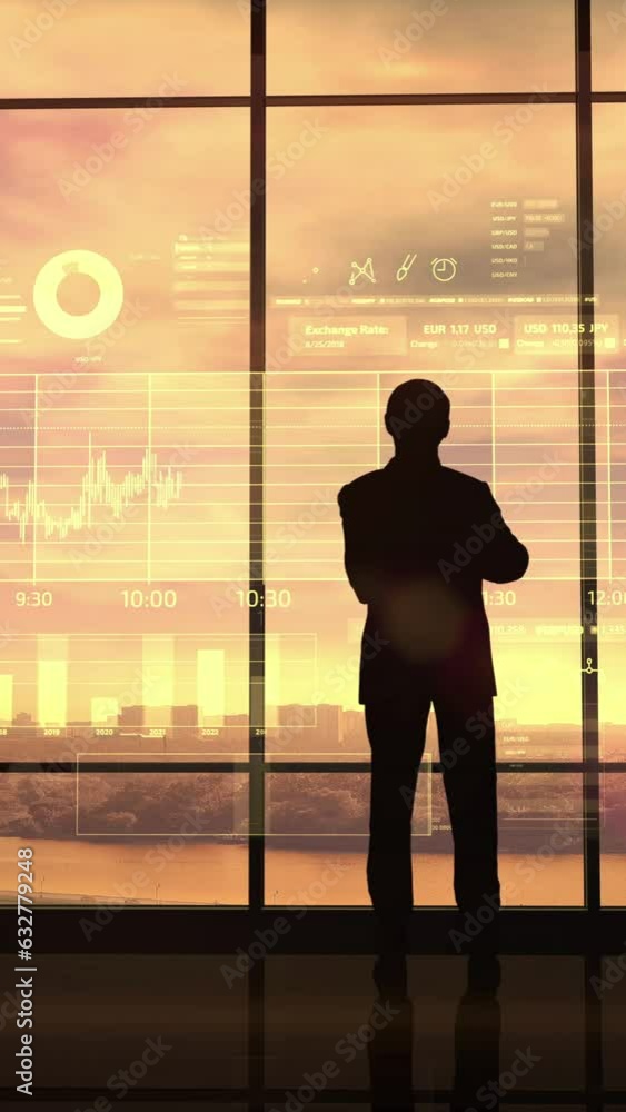 Poster trader monitors the activity of the stock exchange