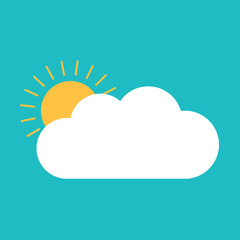 Cloud with sun weather depiction in flat icon professionally on sky background