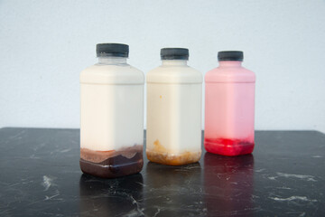 Drink in display for the photo shoot in Tokyo, Japan. Nowadays in 2023, people rely on the food delivery service 