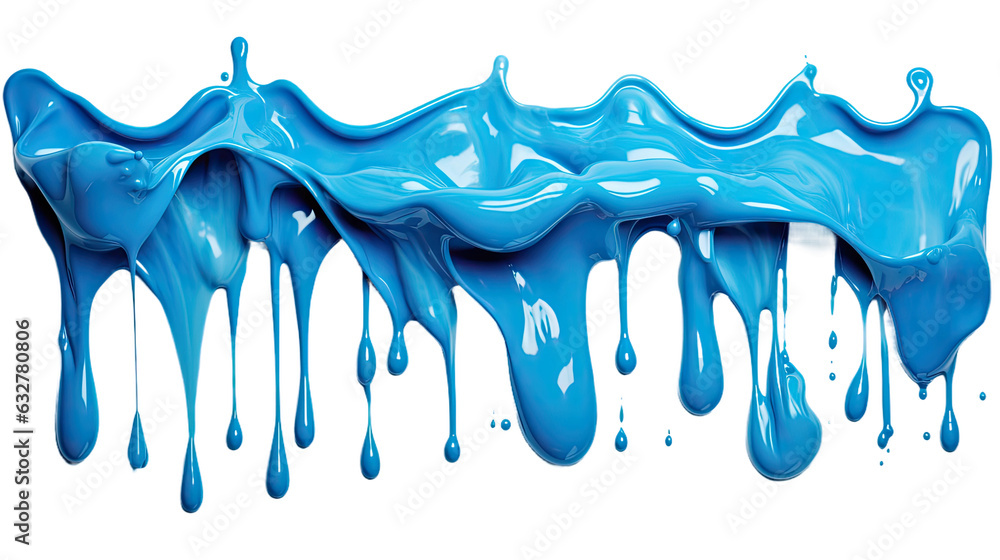 Poster dripping cerulean blue paint splash frozen in an abstract futuristic 3d texture isolated on a transp