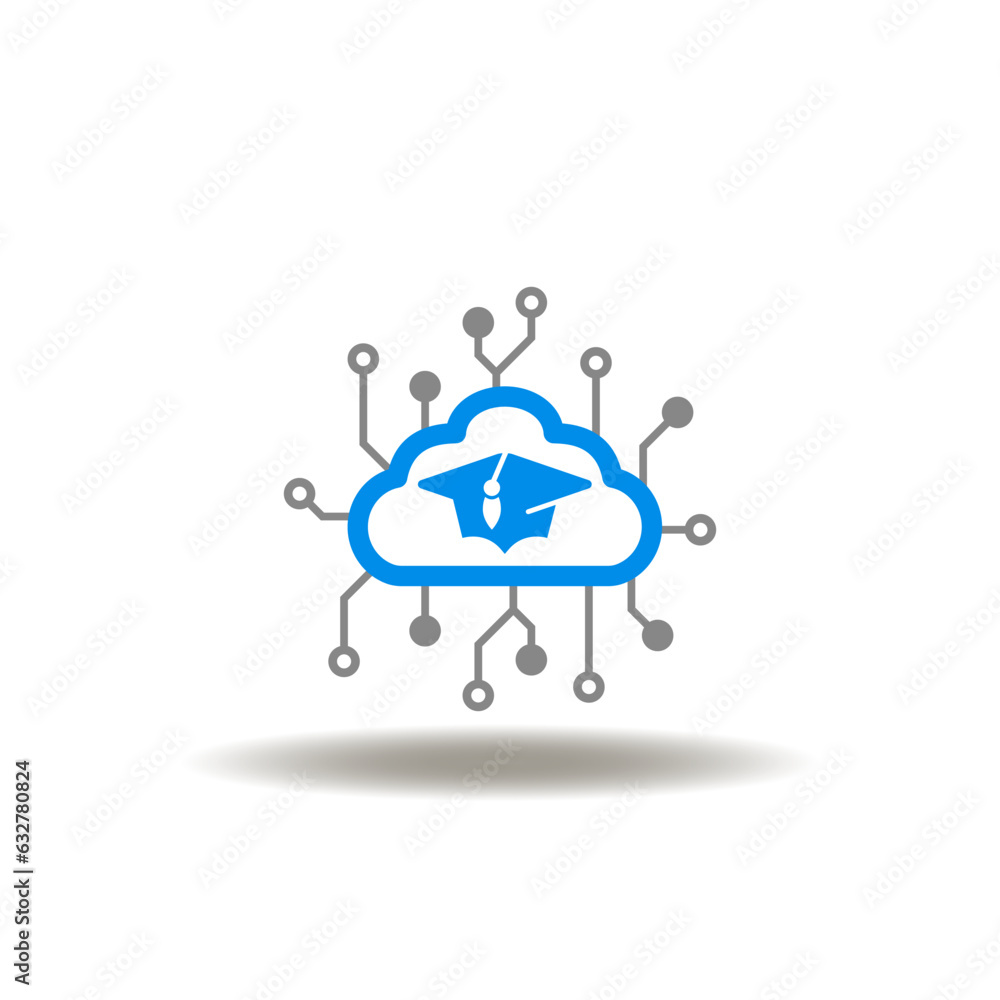 Aufkleber vector illustration of cloud with graduation cap and circuit pattern. icon of e-learning. symbol of 