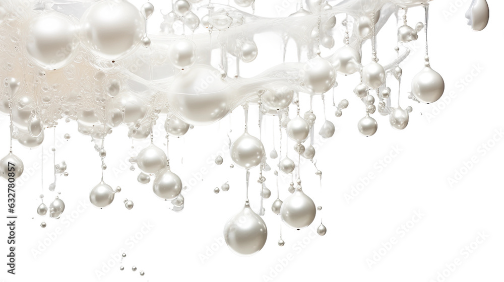 Poster dripping liquid pearls frozen in an abstract futuristic 3d texture isolated on a transparent backgro
